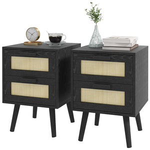 Boho Design Nightstand Set of 2, Side End Table with 2 Drawers for Living Room, Bedroom
