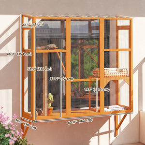 Wooden Catio Outdoor, Cat Window Box Enclosure for 2-3 Large Cats with 2 Jumping Platforms & Scratching – view 9
