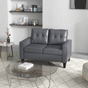 51" Double Sofa Couch, Upholstered PU Leather Loveseat with Armrests, Tufted Backrest, Cushion, Black – view 14