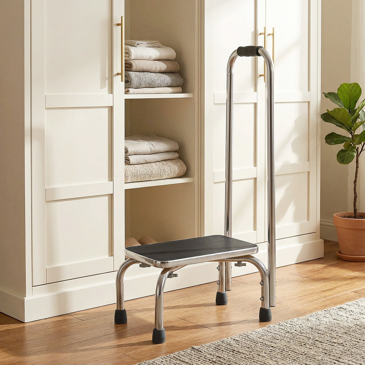 Step Stool with Handle for Adults and Seniors, Heavy Duty Metal Foot Step Stool for Elderly, Portable Stool with Anti-slip Design