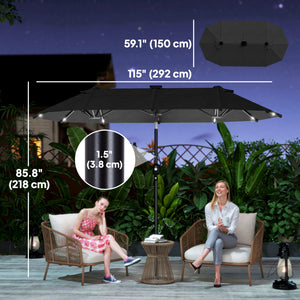 10ft Double-Sided Patio Umbrella with 35 LED Lights, 12 ribs, Extra Large Outdoor Parasol with Twin Canopy, Dark Grey