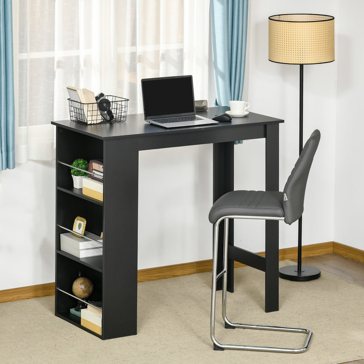 Bar Table Counter Height Dining Table with 3 Storage Shelves for Kitchen, Dining Room, Living Room, Natural