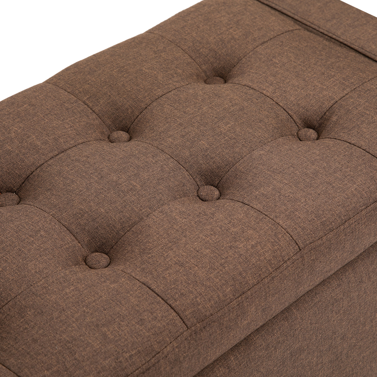 Storage Ottoman Bench, Linen Upholstered Bench with Tufted Design, Brown