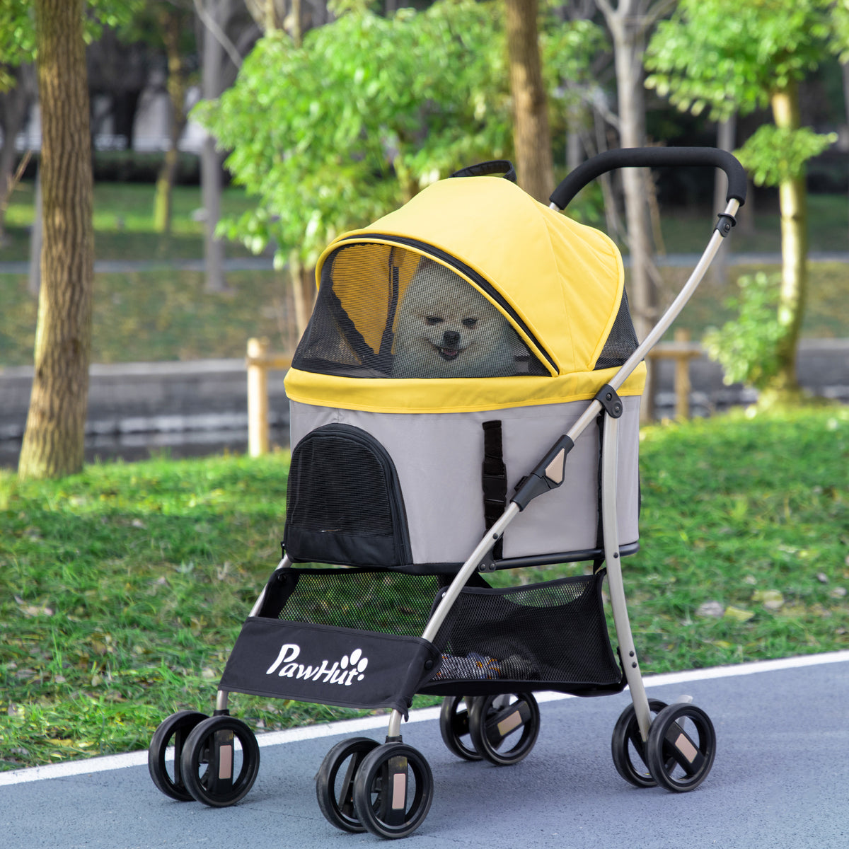 4 Wheels Pet Stroller, 3 in 1 Dog Cat Travel Folding Carrier, for Small Dogs, Detachable, w/ Brake, Canopy – view 14