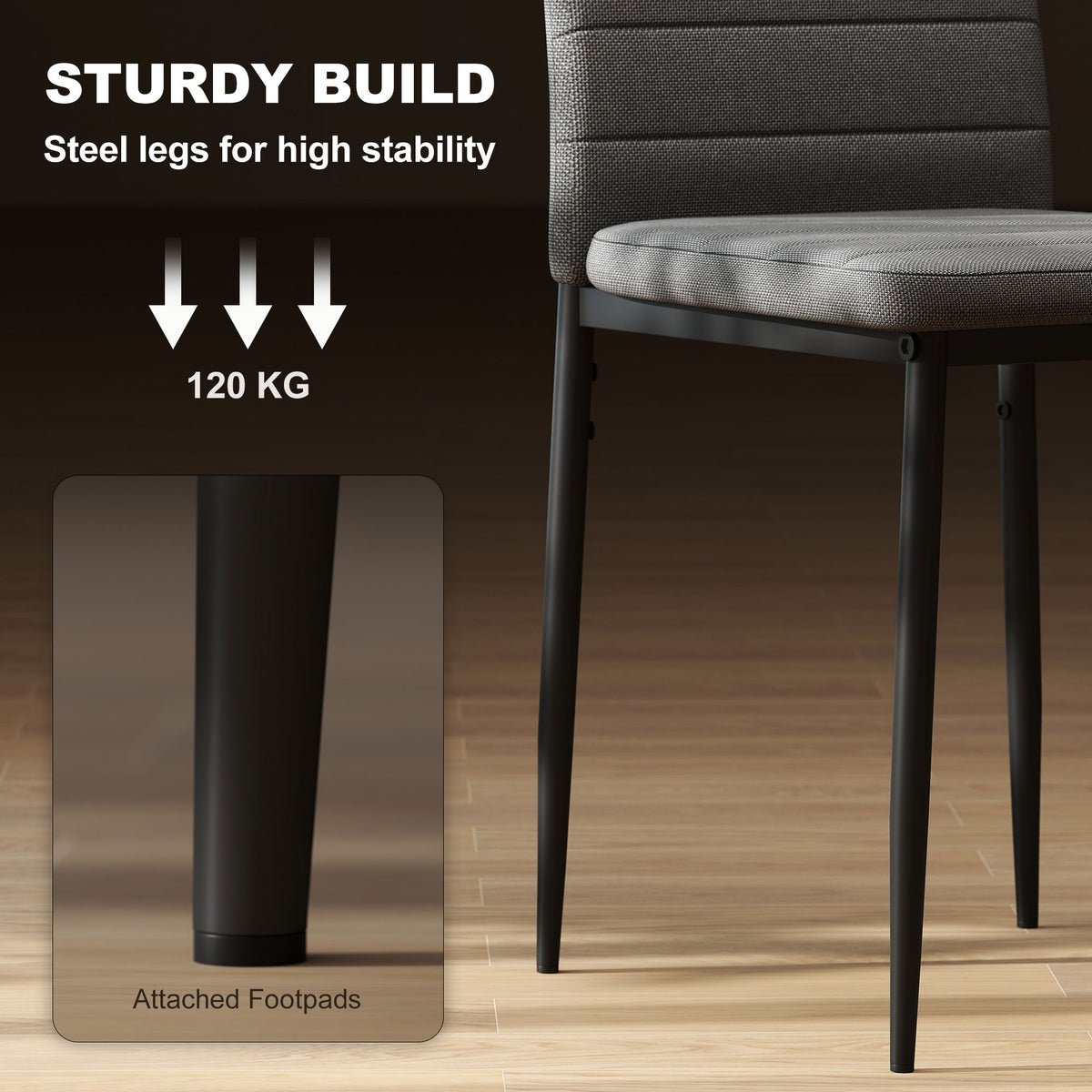 Modern Dining Chairs, Set of 6, High Back Linen Fabric Upholstery and Metal Legs for the Living Room, Home, Grey