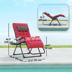 Padded Folding Recliner Chair, Patio Lounger with Cupholder, Adjustable Backrest, Removable Cushion, Black – view 16