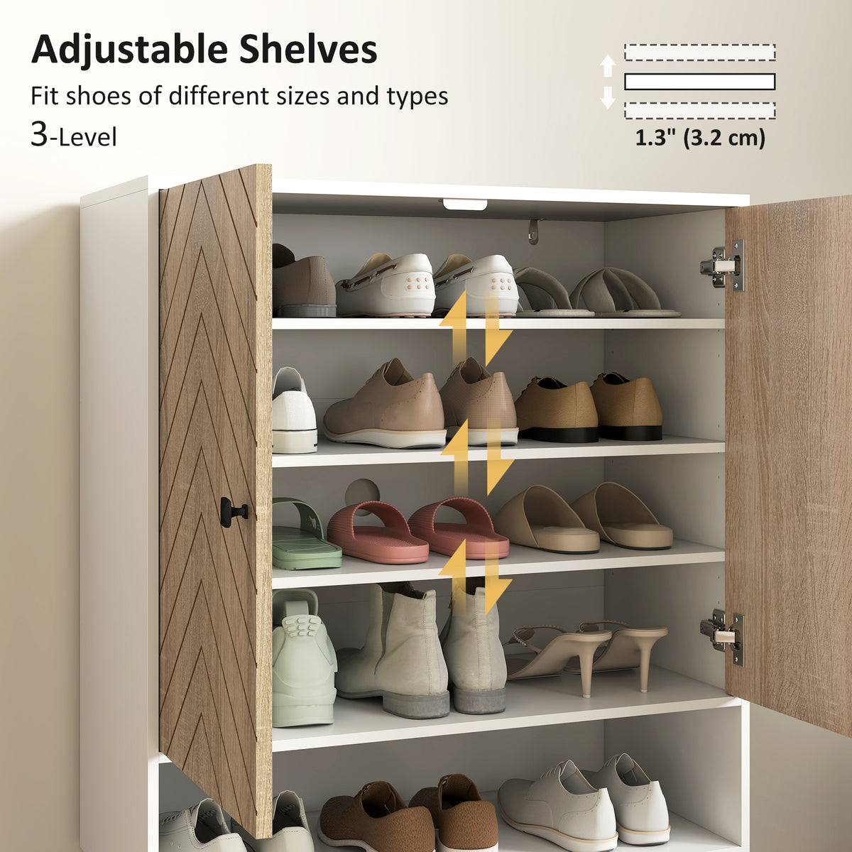 Shoe Storage Cabinet, 5-Tier Shoe Rack Cabinet with Doors, Adjustable Shelves, 15 Pairs, for Entryway, Natural Tone