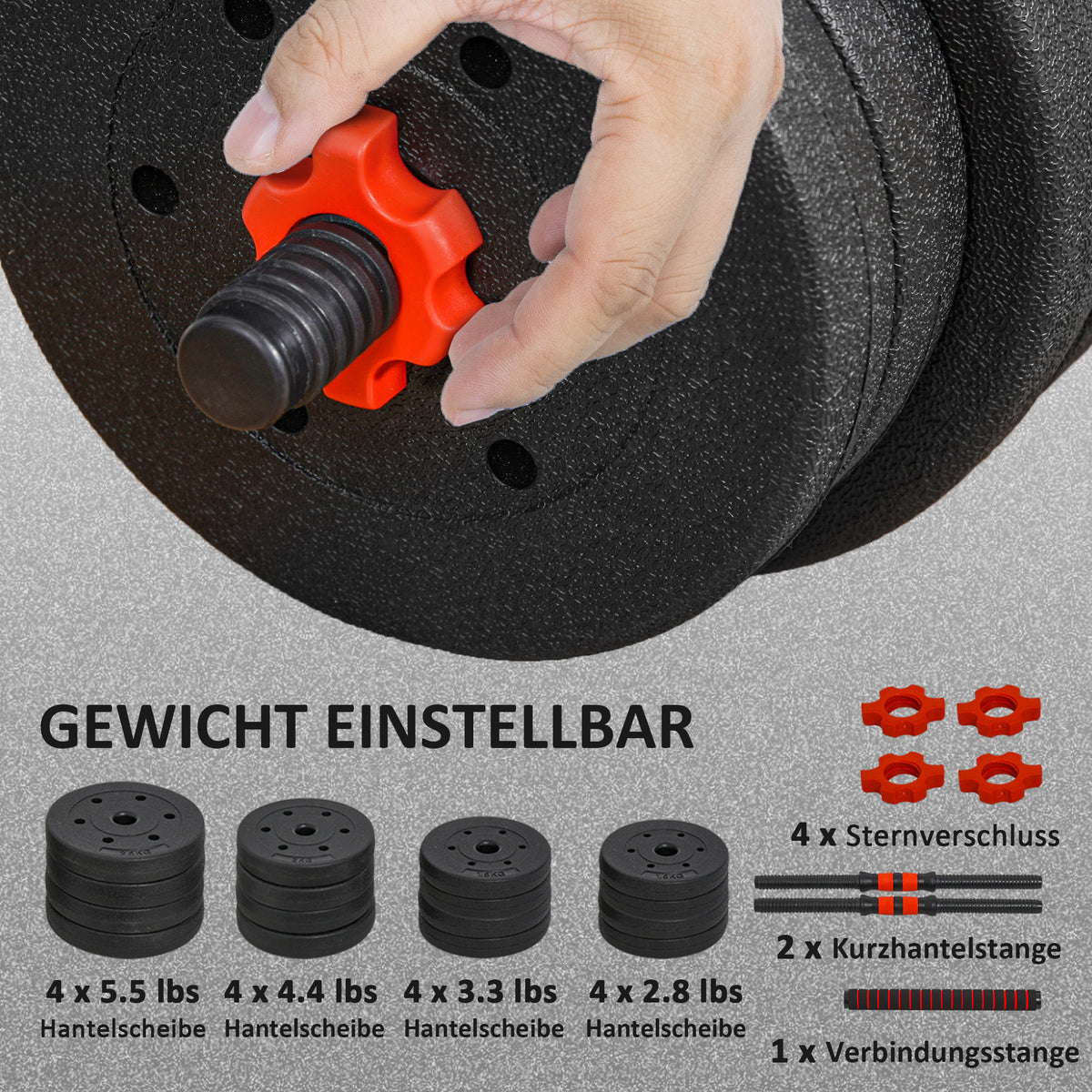 Soozier 44lbs 2-in-1 Adjustable Dumbbells Weight Set, Dumbbell Hand Weights Barbell for Body Fitness, Lifting Training for Home, Office, Gym, Black and Red