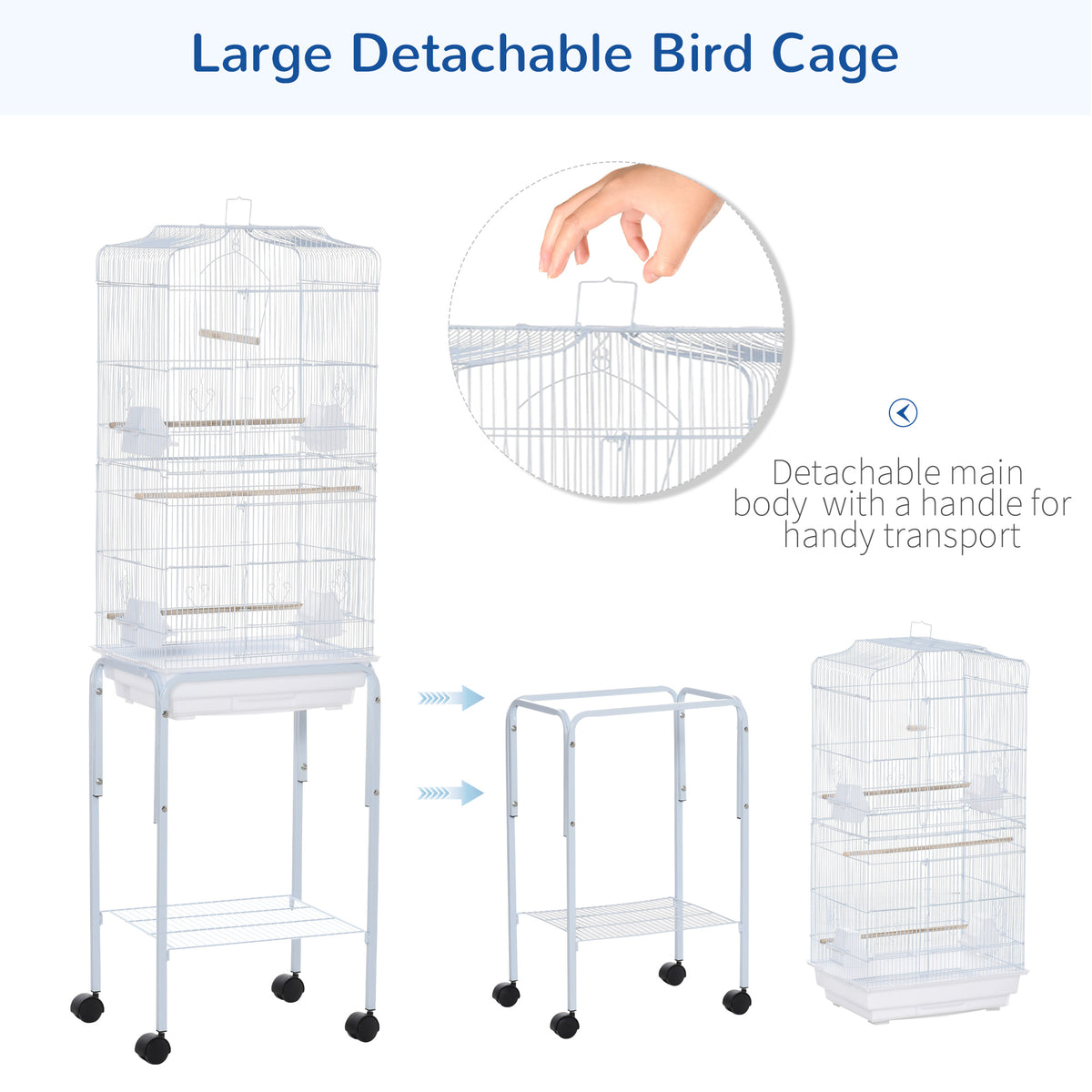 62" Rolling Bird Cage Cockatoo House Play Top Finch Pet Supply with Storage Shelf, Wheels - Black – view 10