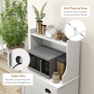Microwave Cabinet, Kitchen Storage Cabinet with Drawer and Adjustable Shelf, White