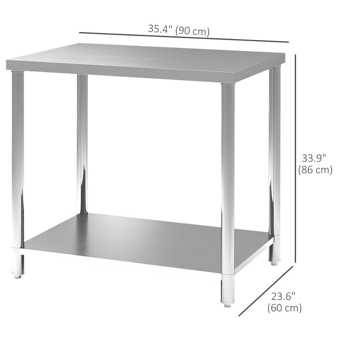 Stainless Steel Workbench, 35 x 24 x 34 Inch, Heavy Duty Work Prep Table with Shelf, Workbench for Kitchen, Garage