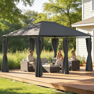 13'x 10' Soft-top Steel Patio Gazebo Canopy Party Tent with 6 Removable Curtains and Drainage Holes, Khaki – view 14