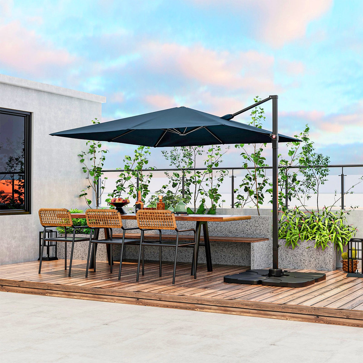 9.5 Feet Square Patio Cantilever Umbrella with 360° Rotation-Navy view 2