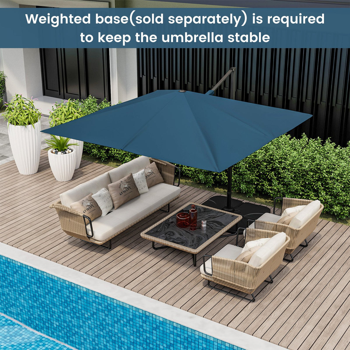 9.5 Feet Square Patio Cantilever Umbrella with 360° Rotation-Navy view 3