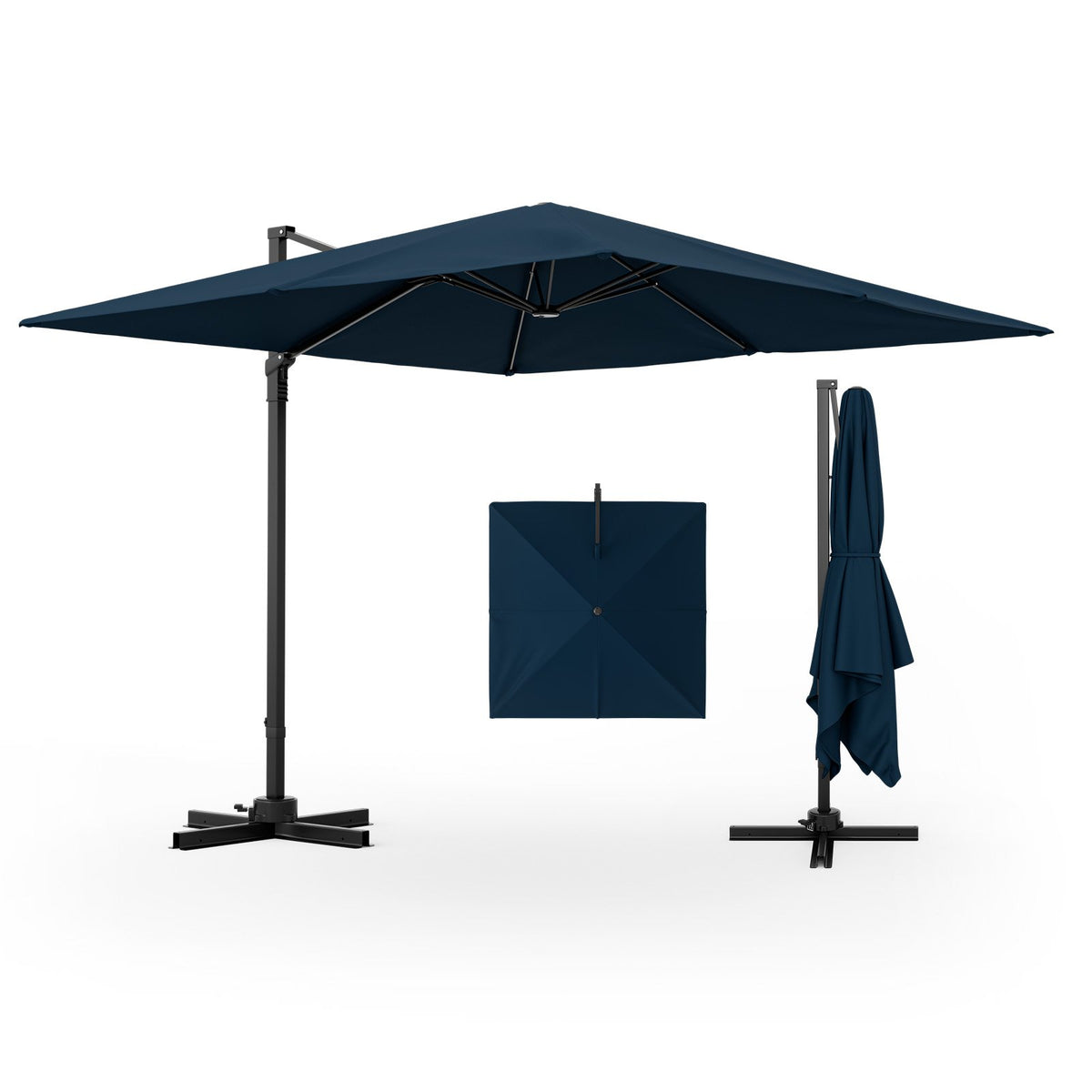 9.5 Feet Square Patio Cantilever Umbrella with 360° Rotation-Navy view 4