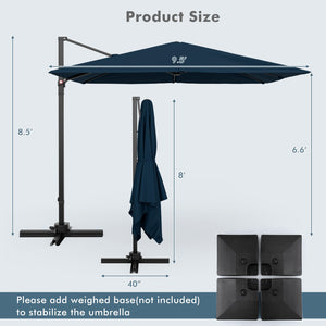 9.5 Feet Square Patio Cantilever Umbrella with 360° Rotation-Navy view 5