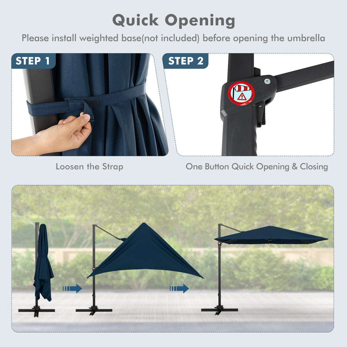 9.5 Feet Square Patio Cantilever Umbrella with 360° Rotation-Navy view 9