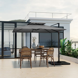 9.5 Feet Cantilever Patio Umbrella with 360° Rotation and Double Top-Gray view 2