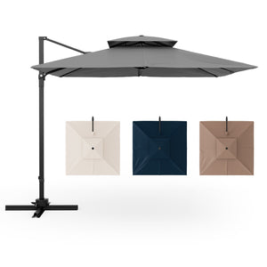 9.5 Feet Cantilever Patio Umbrella with 360° Rotation and Double Top-Gray view 4