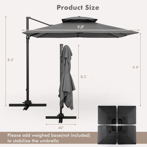 9.5 Feet Cantilever Patio Umbrella with 360° Rotation and Double Top-Gray view 5