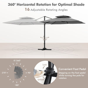 9.5 Feet Cantilever Patio Umbrella with 360° Rotation and Double Top-Gray view 7