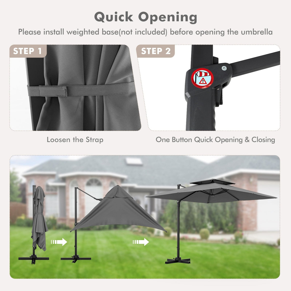 9.5 Feet Cantilever Patio Umbrella with 360° Rotation and Double Top-Gray view 9
