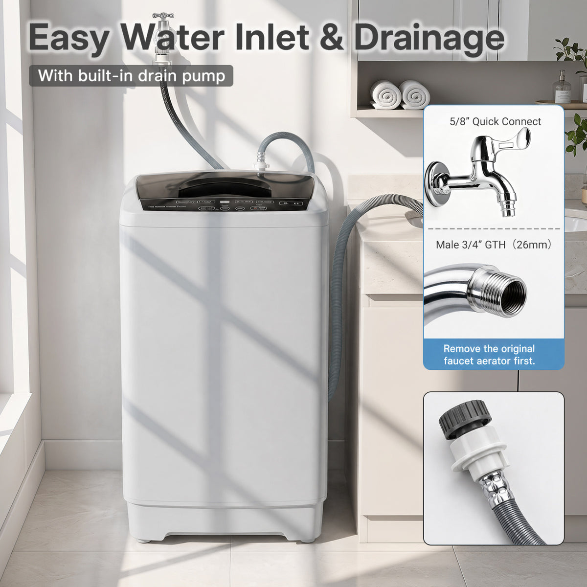 9.93 lbs Full Automatic Washing Machine with 8 Preset Programs-Gray view 6