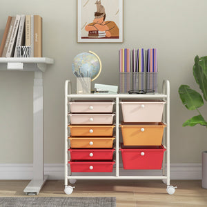 9-Drawer Rolling Storage Cart with Colorful Drawers and Metal Frame-Macaron view 2