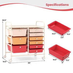 9-Drawer Rolling Storage Cart with Colorful Drawers and Metal Frame-Macaron view 5