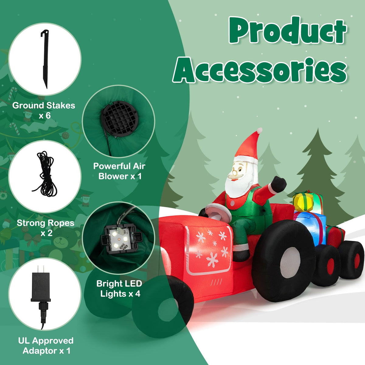 9 Feet Long Christmas Inflatables Santa Claus Decoration with Gifts view 7