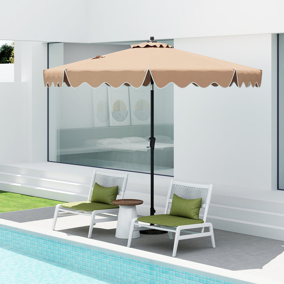 9 Feet Patio Umbrella with Crank Handle and Push Button Tilt-Beige view 3