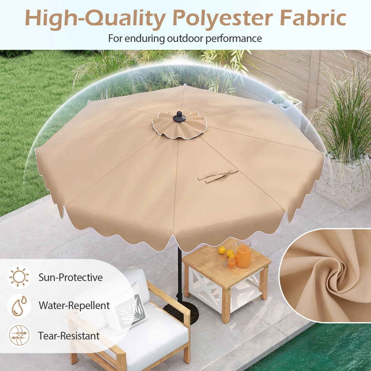 9 Feet Patio Umbrella with Crank Handle and Push Button Tilt-Beige view 5