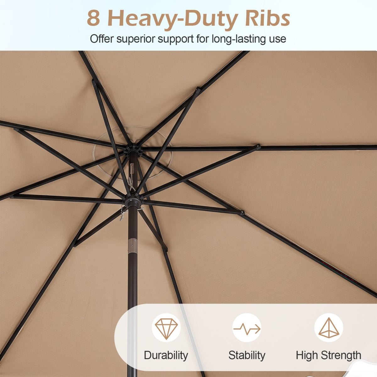 9 Feet Patio Umbrella with Crank Handle and Push Button Tilt-Beige view 7