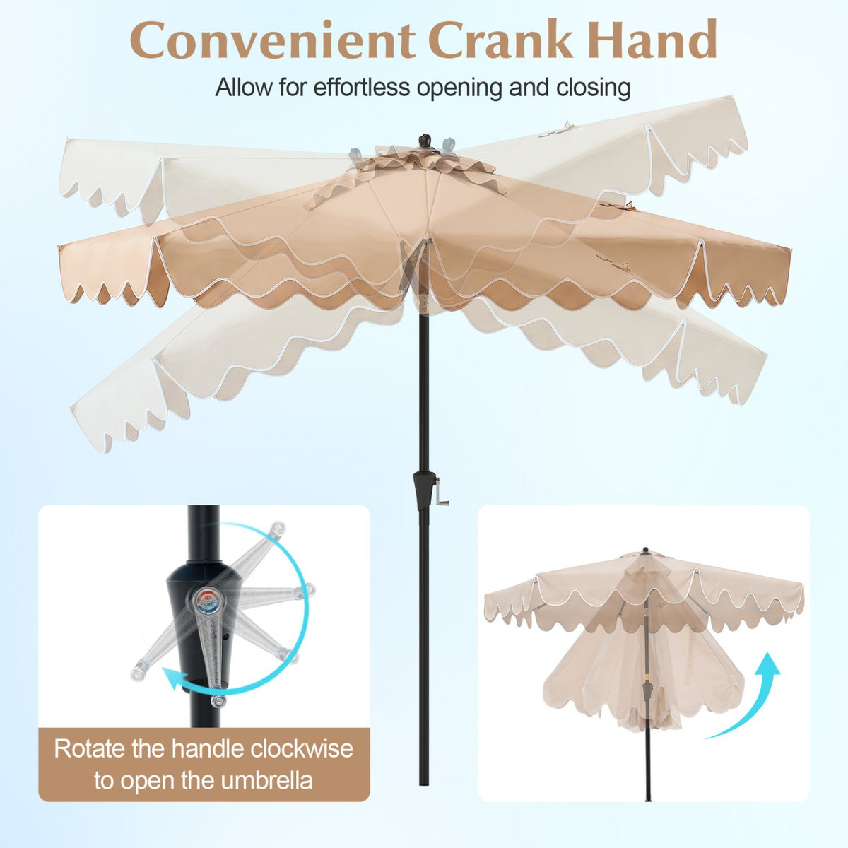 9 Feet Patio Umbrella with Crank Handle and Push Button Tilt-Beige view 9