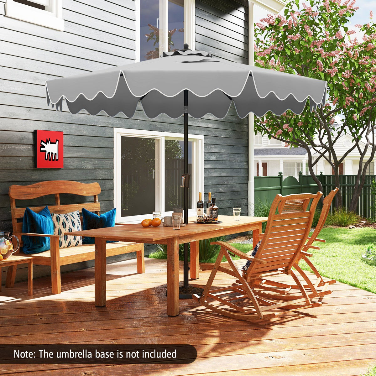 9 Feet Patio Umbrella with Crank Handle and Push Button Tilt-Gray view 2