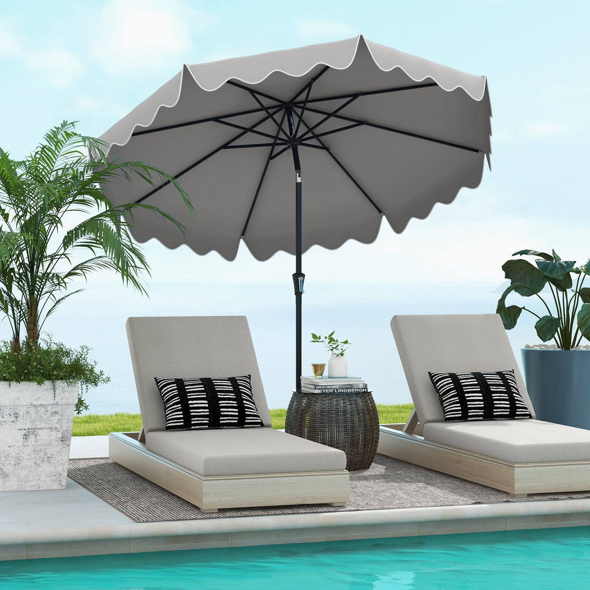 9 Feet Patio Umbrella with Crank Handle and Push Button Tilt-Gray view 3