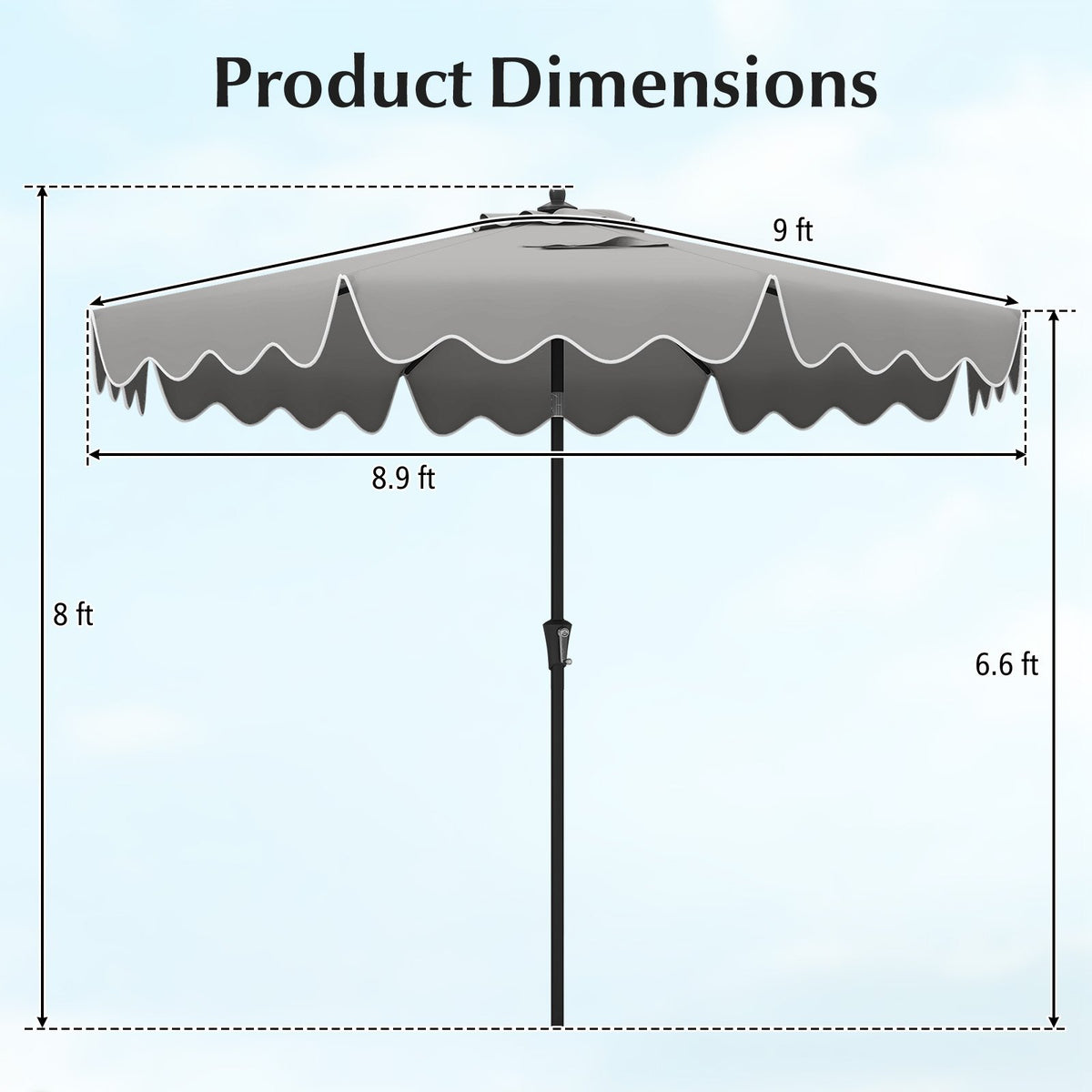 9 Feet Patio Umbrella with Crank Handle and Push Button Tilt-Gray view 4