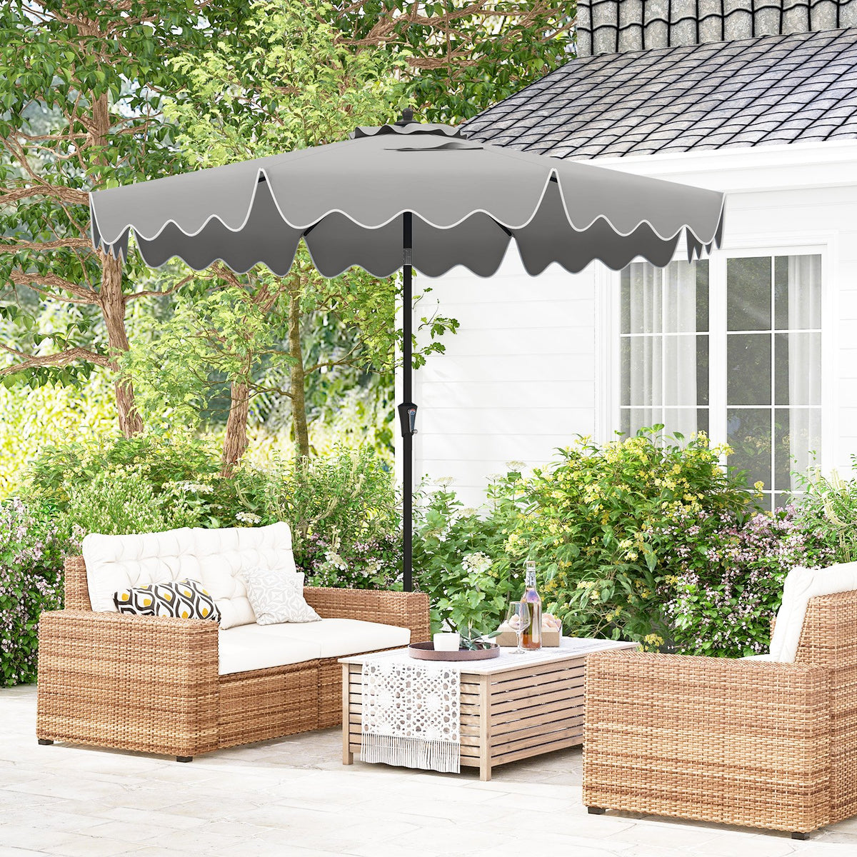 9 Feet Patio Umbrella with Crank Handle and Push Button Tilt-Gray view 5