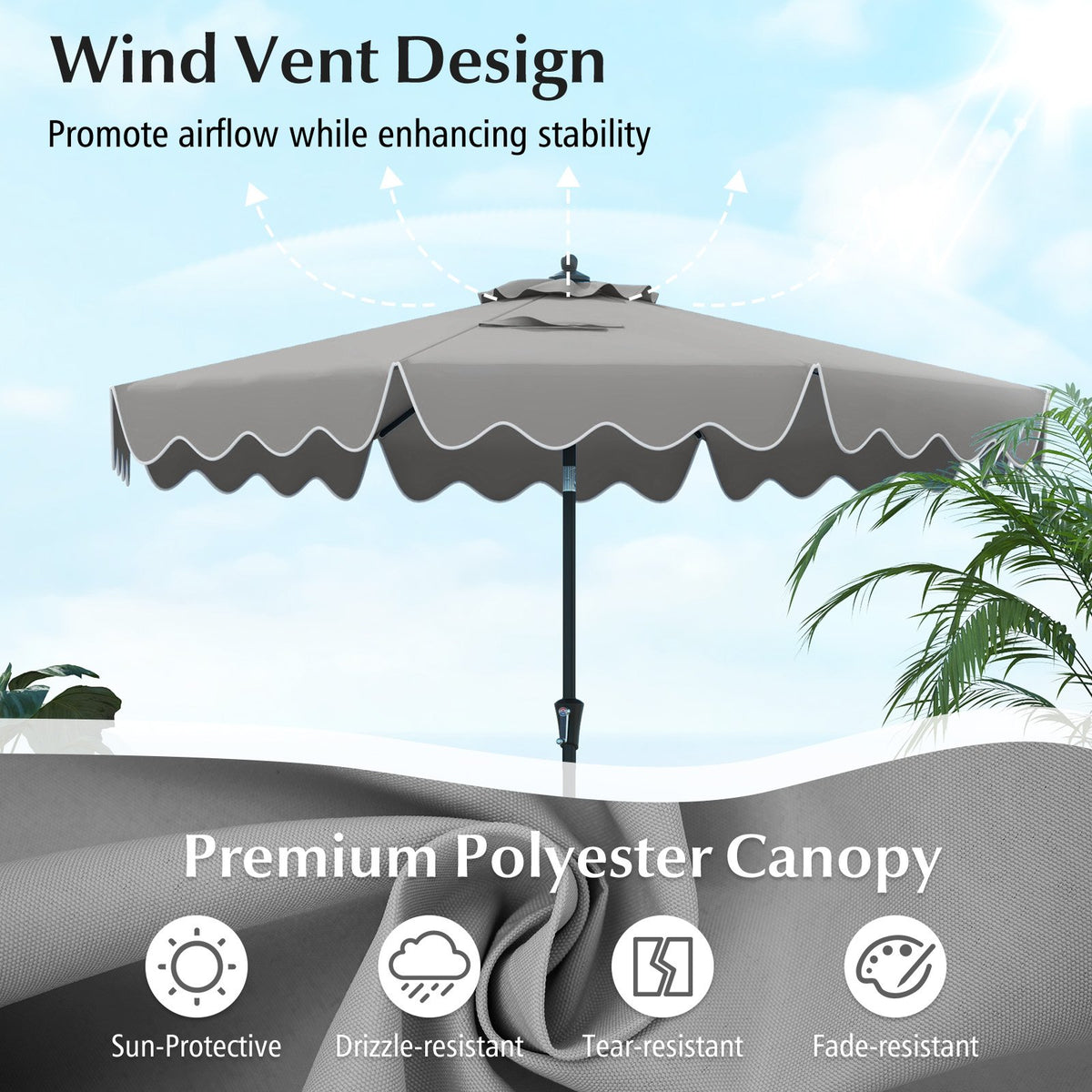 9 Feet Patio Umbrella with Crank Handle and Push Button Tilt-Gray view 6