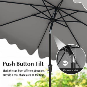 9 Feet Patio Umbrella with Crank Handle and Push Button Tilt-Gray view 8
