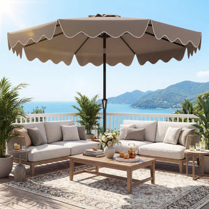 9 Feet Patio Umbrella with Weighted Base and Sandbags-Brown view 2