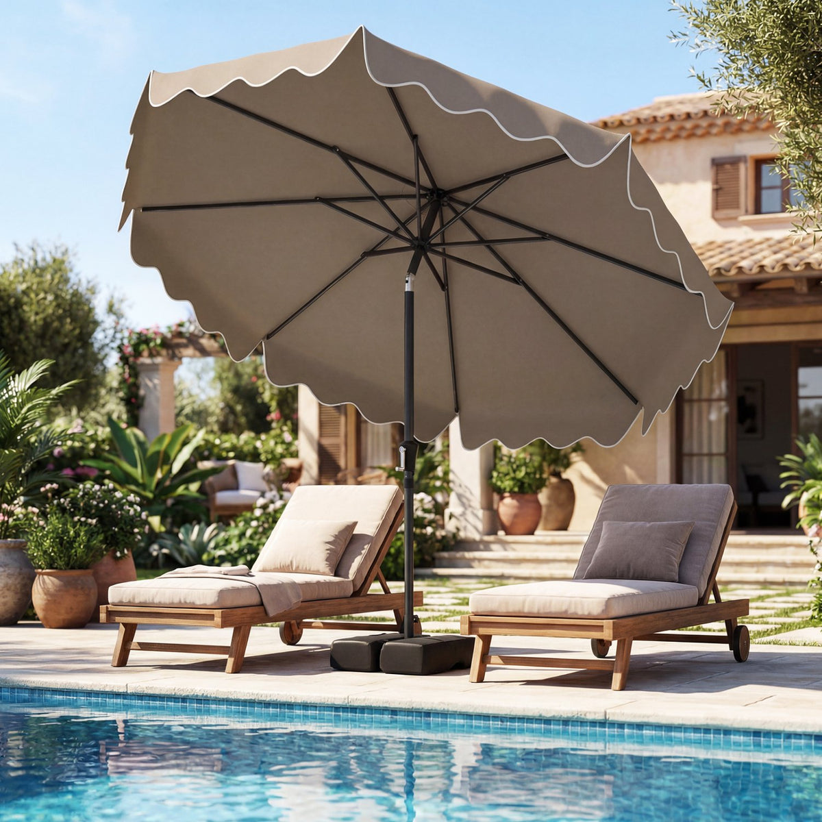 9 Feet Patio Umbrella with Weighted Base and Sandbags-Brown view 3