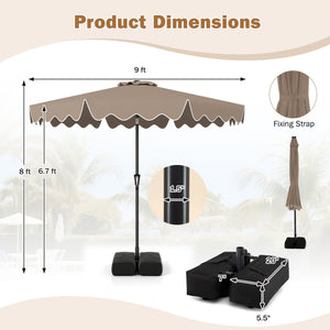 9 Feet Patio Umbrella with Weighted Base and Sandbags-Brown view 4
