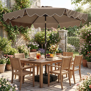 9 Feet Patio Umbrella with Weighted Base and Sandbags-Brown view 5