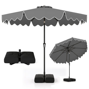 9 Feet Patio Umbrella with Weighted Base and Sandbags-Gray