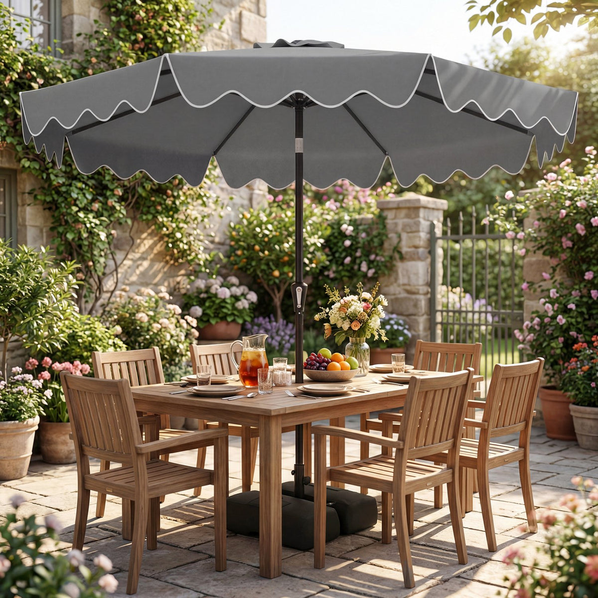 9 Feet Patio Umbrella with Weighted Base and Sandbags-Gray view 3