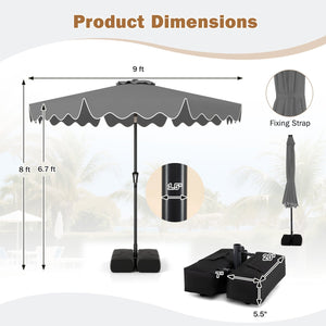 9 Feet Patio Umbrella with Weighted Base and Sandbags-Gray view 4