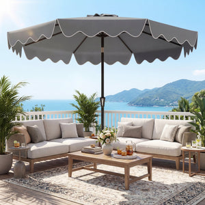9 Feet Patio Umbrella with Weighted Base and Sandbags-Gray view 5