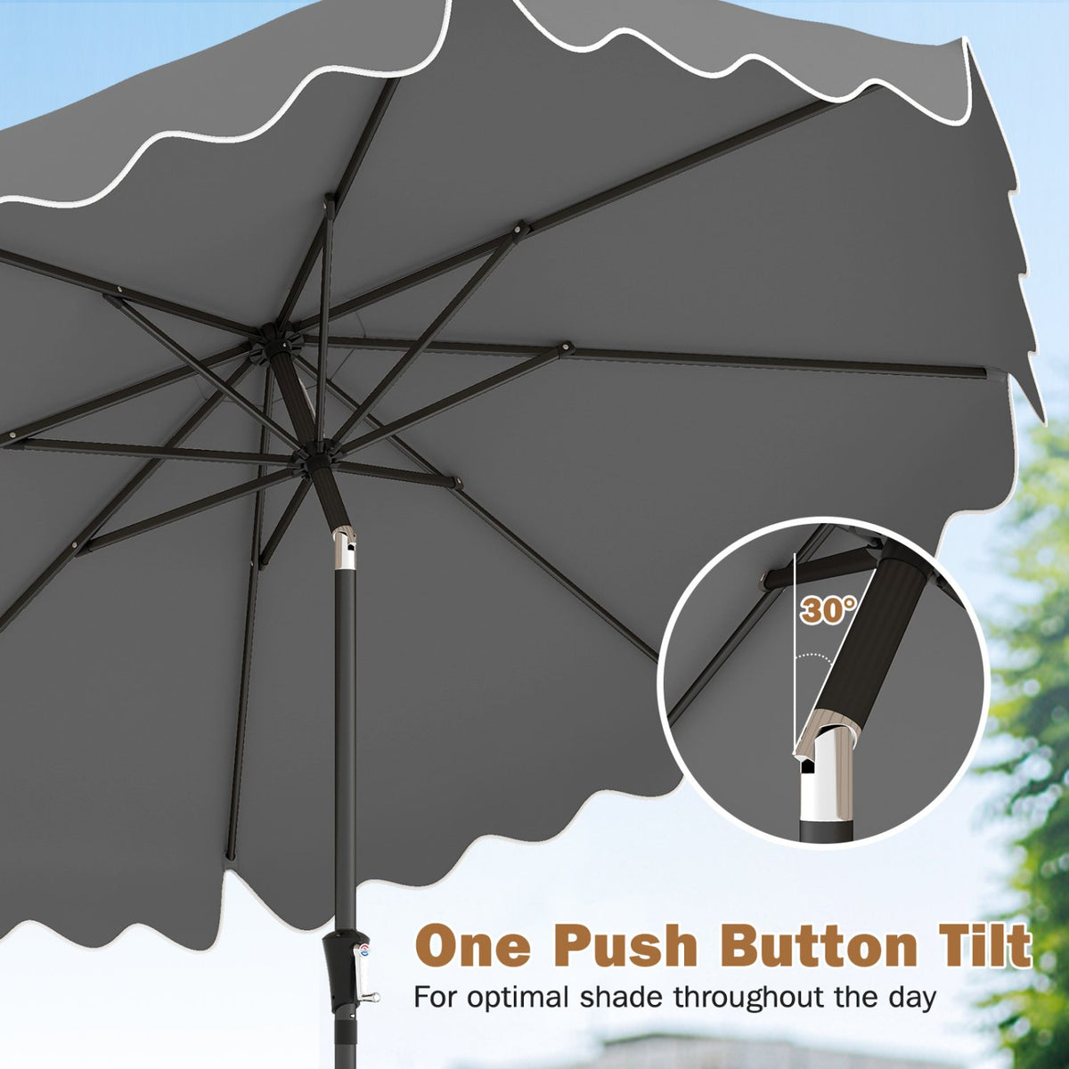 9 Feet Patio Umbrella with Weighted Base and Sandbags-Gray view 7