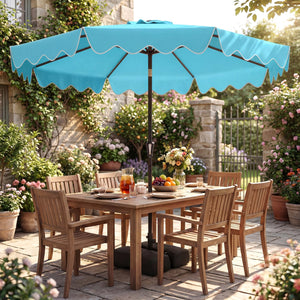 9 Feet Patio Umbrella with Weighted Base and Sandbags-Turquoise view 3